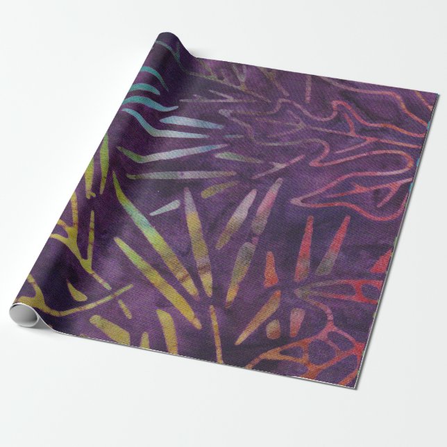 Papel De Regalo Batik Tropical Leafs Mint Purple Pink Candy (Desenrollado)