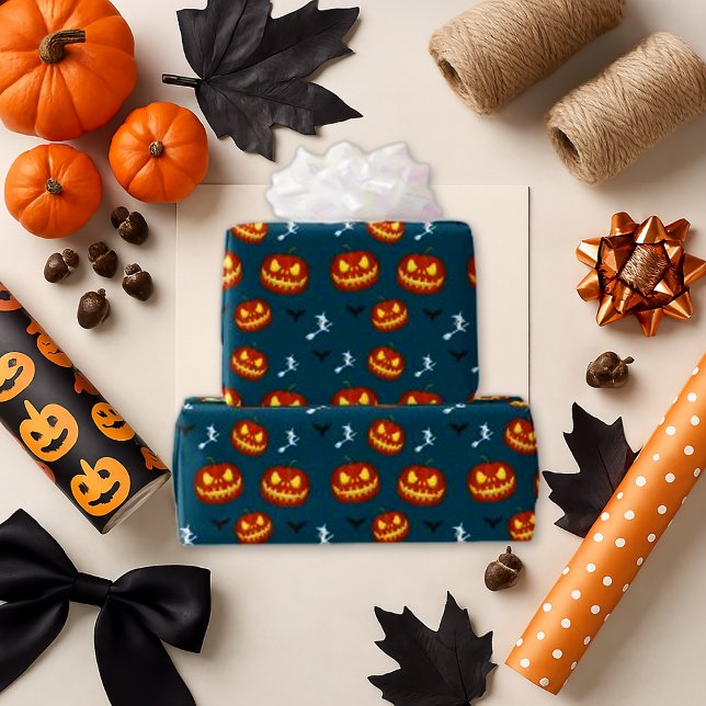 Papel De Regalo Bats de calabaza brillantes Oscuros Verde azulados (Subido por el creador)