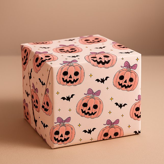 Papel De Regalo Bats y calabazas de Halloween rosado (Subido por el creador)