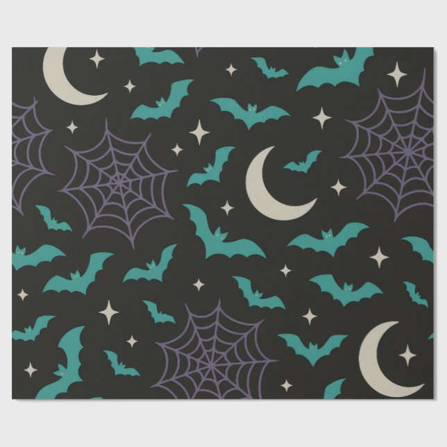 Papel De Regalo Bats y Webs de medianoche - Halloween de fantasía (Superficie plana)