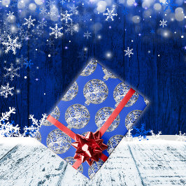Papel De Regalo Bauble plateado con Navidades azules |