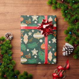 Papel De Regalo Baubles navidades y verde follaje invernal