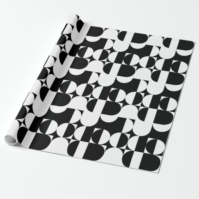 Papel De Regalo Bauhaus Geométrico Blanco Y Negro  (Desenrollado)