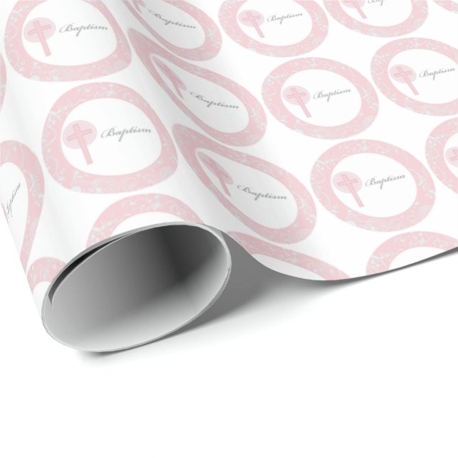 Papel De Regalo Bautismo Chica de encaje rosado (Esquina del rollo)