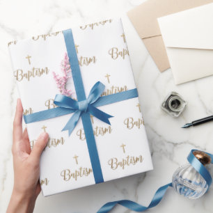 Papel De Regalo Bautismo cruzado de oro Repetir el patrón cristian