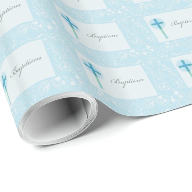 Papel De Regalo Bautismo de Blue Lace Boy (Esquina del rollo)
