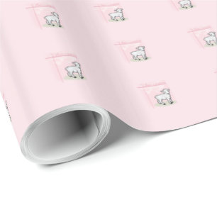 Papel De Regalo Bautismo, Rosa, Niña, Cordero