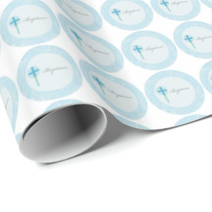 Papel De Regalo Bautizo de Niño con Encaje Azul