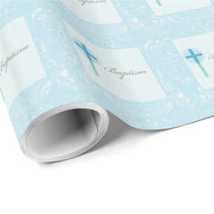 Papel De Regalo Bautizo de Niño con Encaje Azul