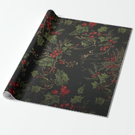 Papel De Regalo Bayas Carmesí Victorianas Oscuras y Vid Envolviend