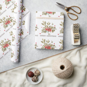 Papel De Regalo Bayas Clásicas de Navidad con Acuarela