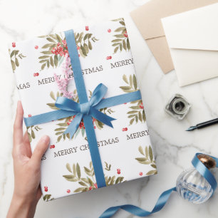 Papel De Regalo Bayas Clásicas de Navidad con Acuarela