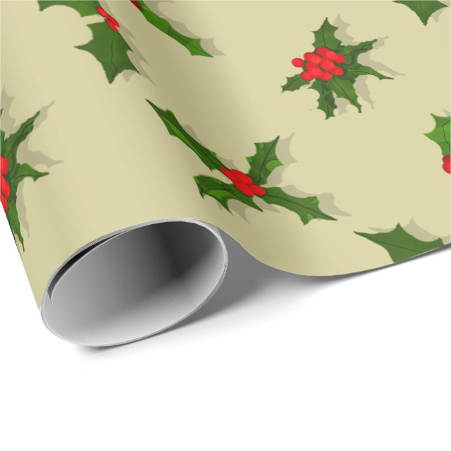 Papel De Regalo Bayas del acebo del día de fiesta del navidad del (Esquina del rollo)
