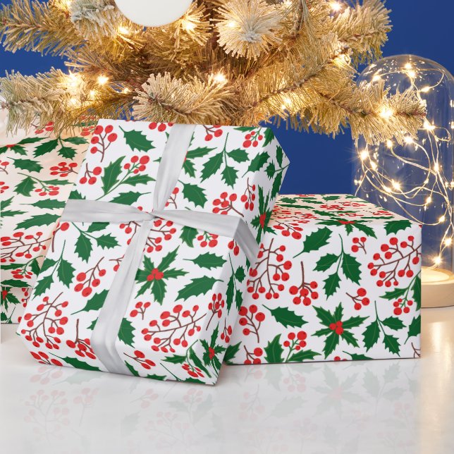 Papel De Regalo Bayas Rojas Botánicas de Navidad Fiesta (Vacaciones)