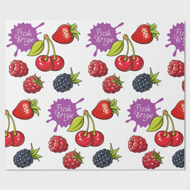 Papel De Regalo Bayas rojas frescas y cerezas (Superficie plana)