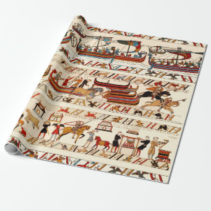 PAPEL DE REGALO BAYEUX TAPESTRY 1066,COCHES NORMANOS ,VIKING BARCO