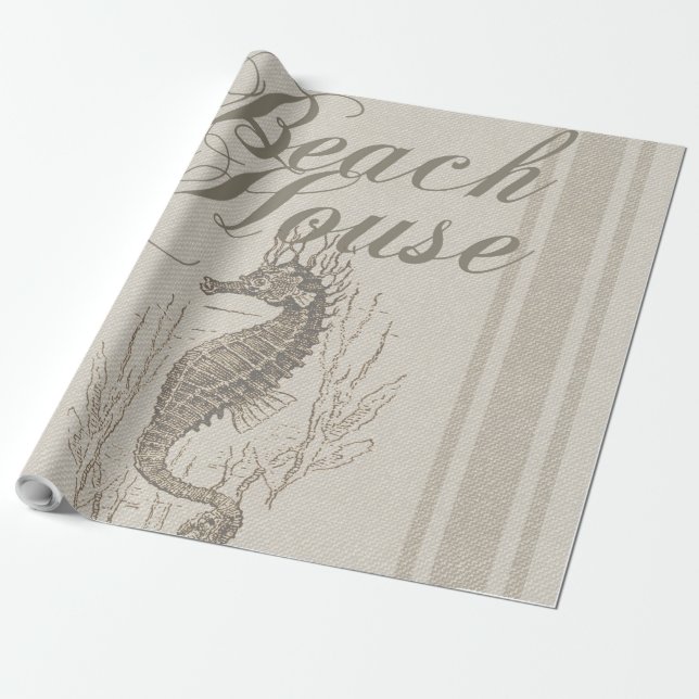 Papel De Regalo Beach House Seahorse Seashore (Desenrollado)