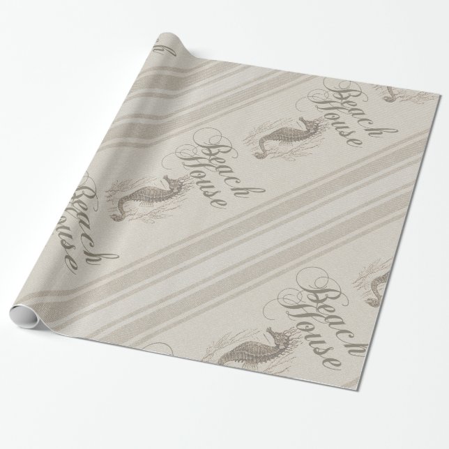 Papel De Regalo Beach House Seahorse Seashore (Desenrollado)
