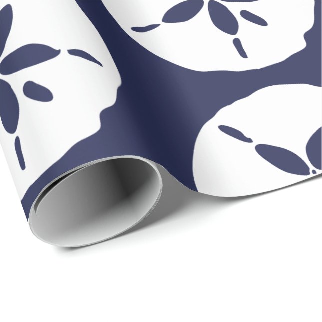 Papel De Regalo Beach Sand Dollar Navy Blue Beachcomber (Esquina del rollo)