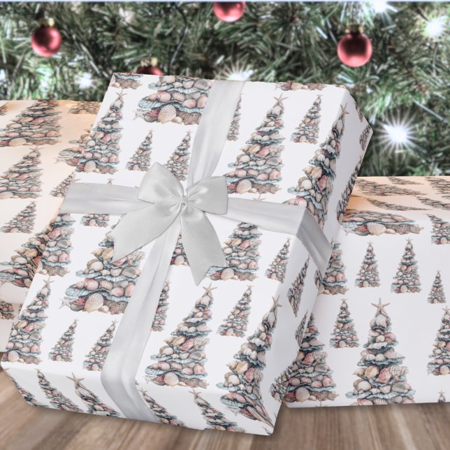Papel De Regalo Beach Shell Christmas Tree Pattern (Beach Shell Christmas Tree Pattern Wrapping Paper)