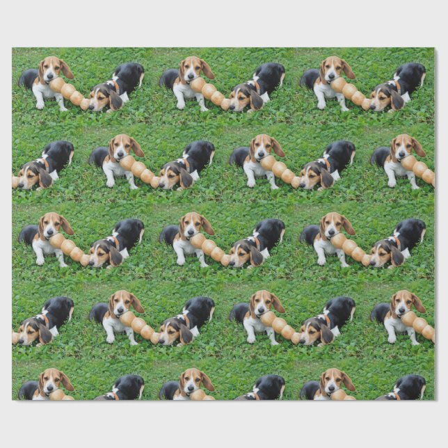 Papel De Regalo Beagle Adorable Cachorros Tocos De Guerra (Superficie plana)