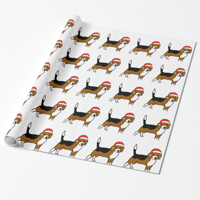 Papel De Regalo Beagle con el gorra de Santa (Desenrollado)