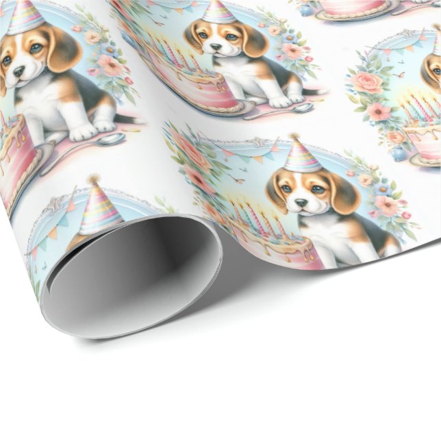 Papel De Regalo Beagle de Cachorro Pastel Cute Pastel - Cumpleaños (Esquina del rollo)