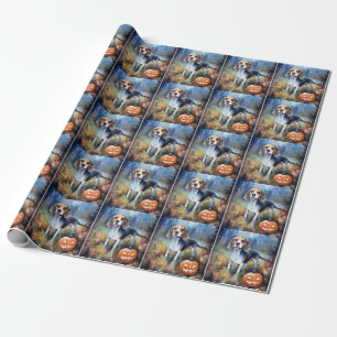 Papel De Regalo Beagle de Halloween con calabazas aterradoras
