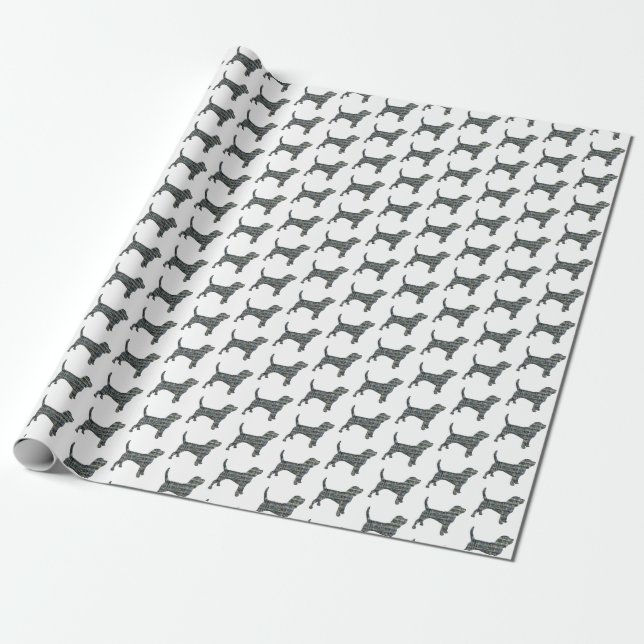 Papel De Regalo Beagle Dog Yellow & Black Grid Line Blanco (Desenrollado)