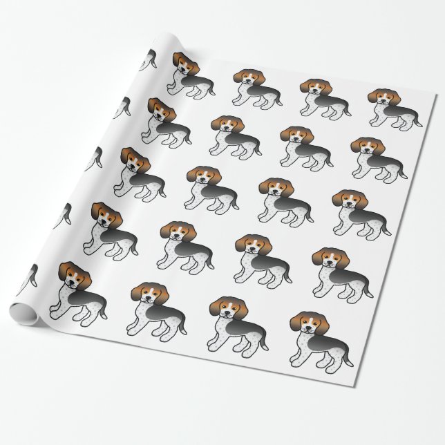 Papel De Regalo Beagle Dogs, Personalizado con patas azules (Desenrollado)