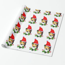 Papel De Regalo Beagle En Navidades De Santa Hat