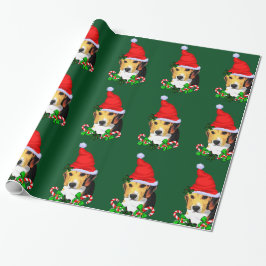 Papel De Regalo Beagle en Navidades de Santa Hat