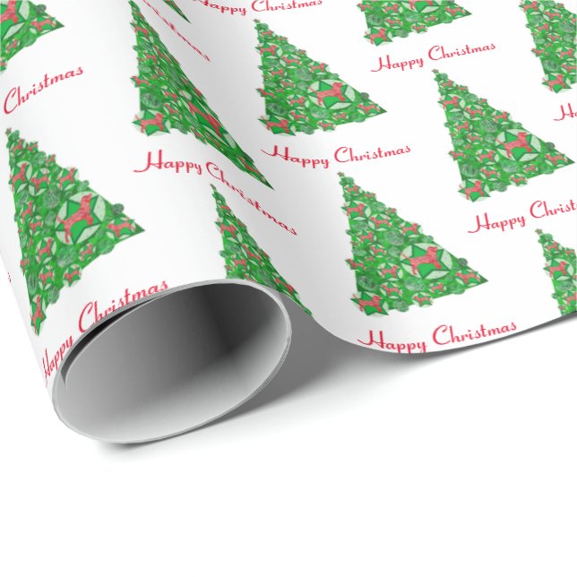 Papel De Regalo Beagle Hound Dog Christmas Tree Holiday White (Esquina del rollo)