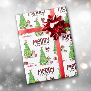 Papel De Regalo Beagle, pájaro y árbol de Navidad