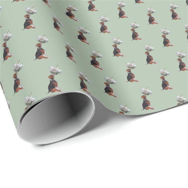 Papel De Regalo Beagle Puppy White Rose (Esquina del rollo)