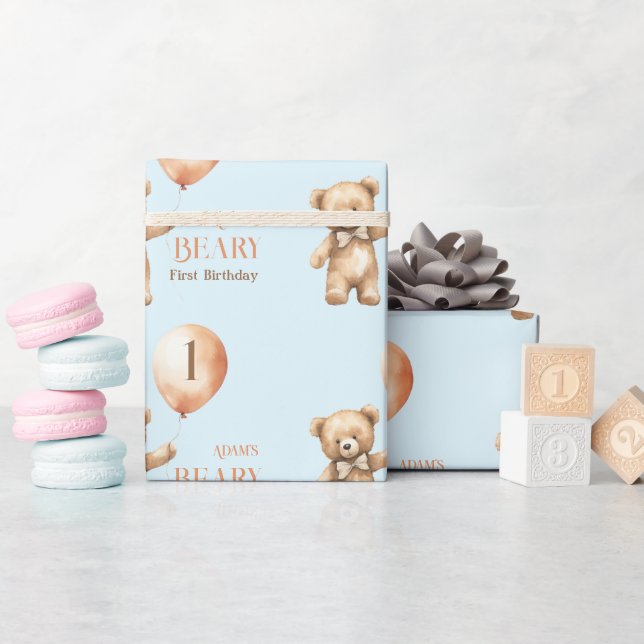 Papel De Regalo Bear Blue Boy Beary 1er cumpleaños (Baby Shower)