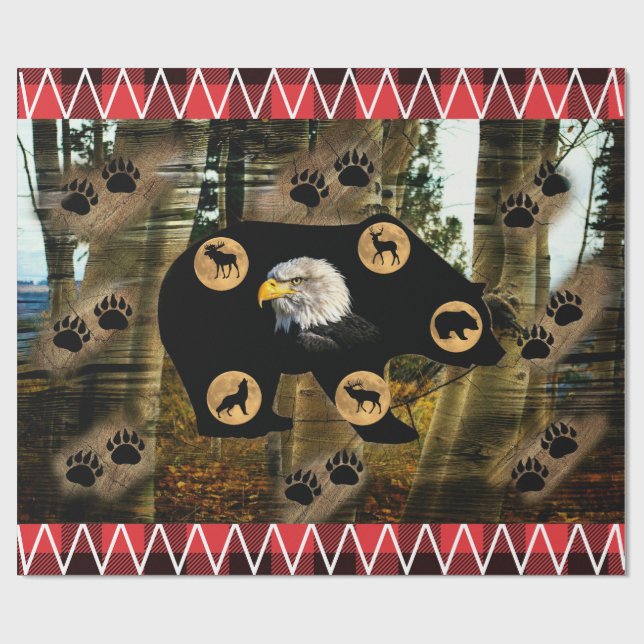 Papel De Regalo Bear Wolf Eagle Elk Moose Deer (Superficie plana)
