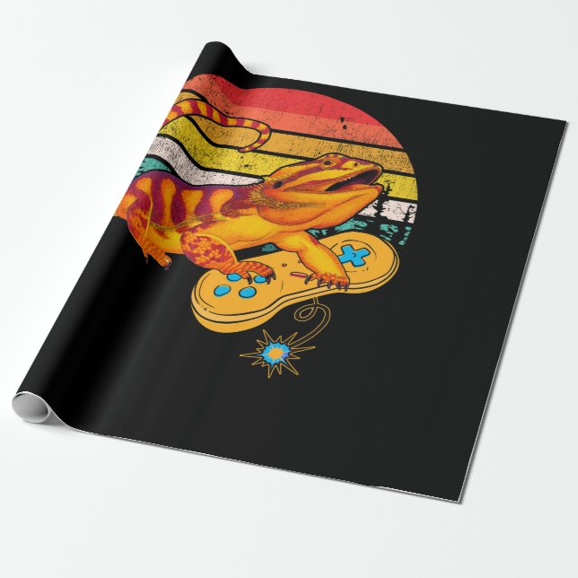 Papel De Regalo Bearded Dragon Playing Video Game Reptiles Pagona (Desenrollado)