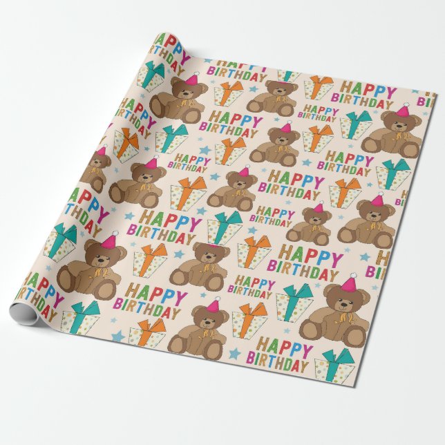 Papel De Regalo Bears de cumpleaños (Desenrollado)