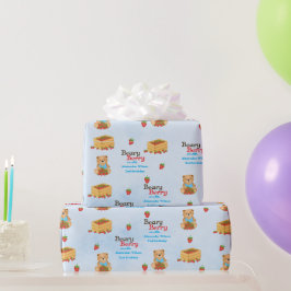 Papel De Regalo Beary Berry Cute Blue Strawberry Cub Boy