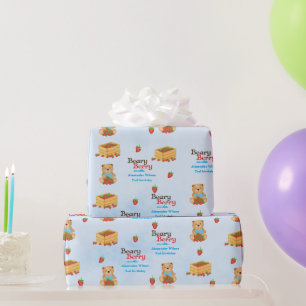 Papel De Regalo Beary Berry Cute Blue Strawberry Cub Boy