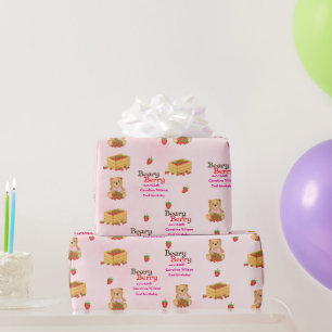 Papel De Regalo Beary Berry Sweet Pink Strawberry Cub Girly