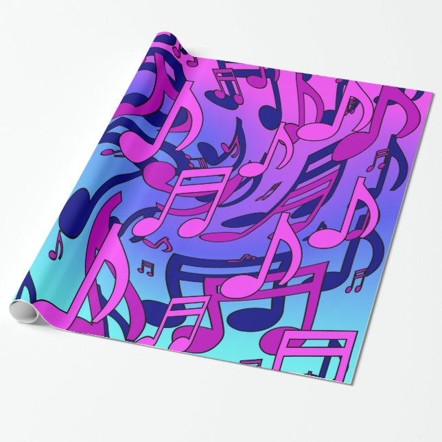 Papel De Regalo Beautiful Music Lively Notes Pink Purple Blue Aqua (Desenrollado)