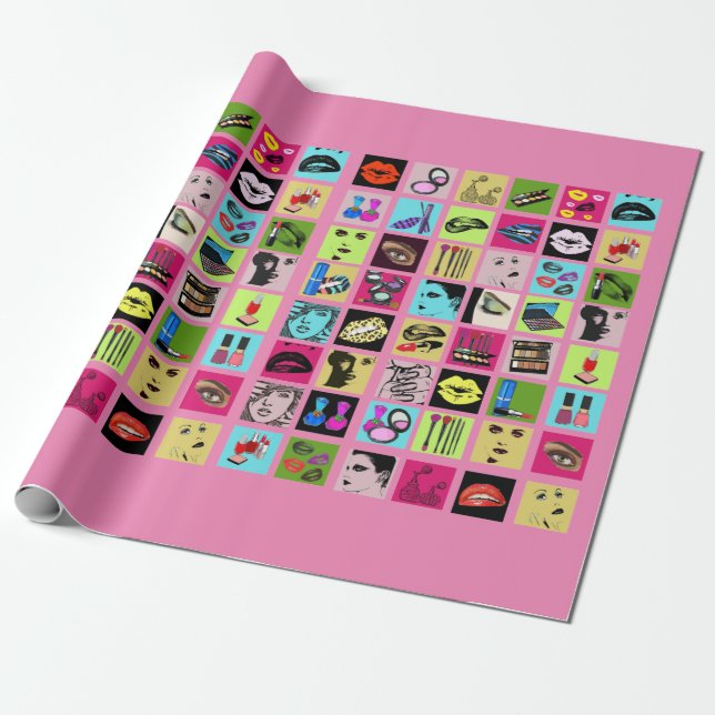 Papel De Regalo Beauty Makeup Cosmetics mujeres se enfrentan al ar (Desenrollado)