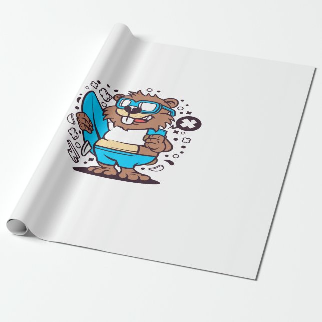 Papel De Regalo Beaver Surfing (Desenrollado)