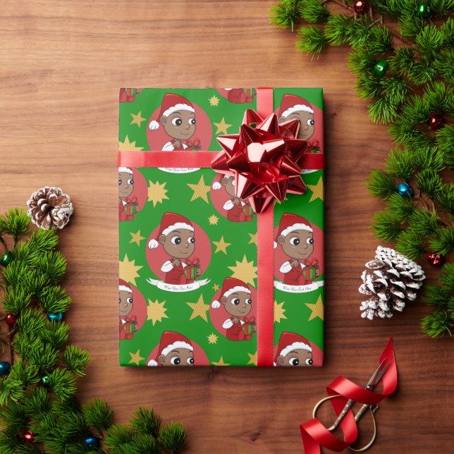 Papel De Regalo Bebé afroamericano con sombrero de Papá Noel (Regalo de vacaciones)
