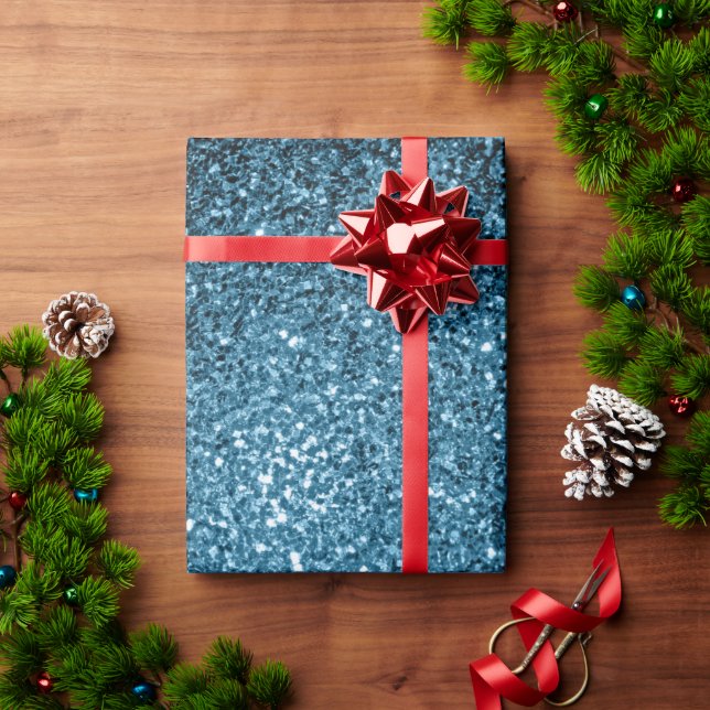 Papel De Regalo Bebé azul claro brillo falso destellos (Regalo de vacaciones)