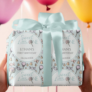 Papel De Regalo Bebé azul primer tema de canto de cumpleaños