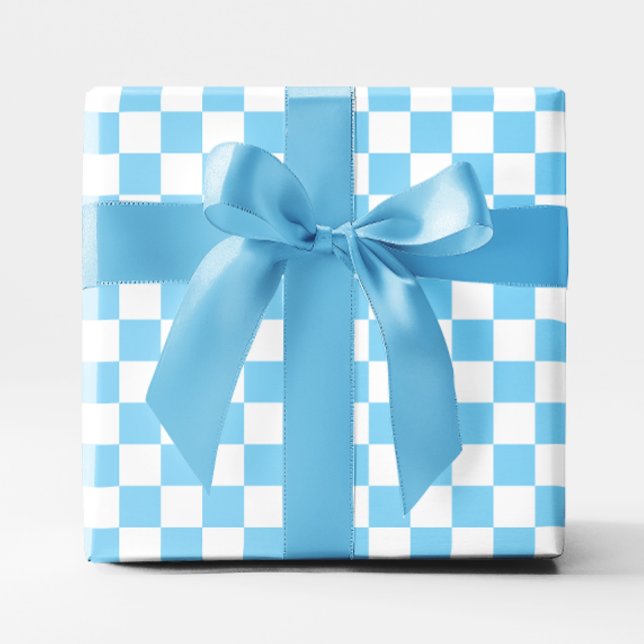 Papel De Regalo Bebé Azul y Blanco a Cuadros (Baby Blue and White Checkered Wrapping Paper)