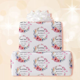 Papel De Regalo Bebé Baptismo Nombre Fecha Cruz Floral Rosa